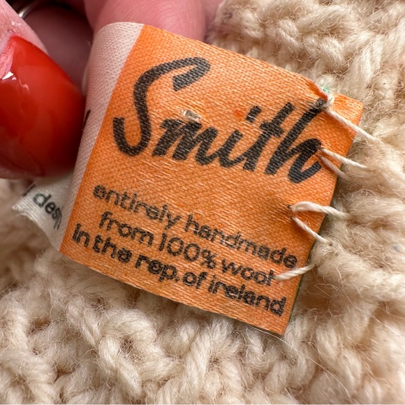 Vintage Mary Smith Hand Knitted Wool Ireland Fisherman's Cable Sweater Cardigan - Picture 8 of 15